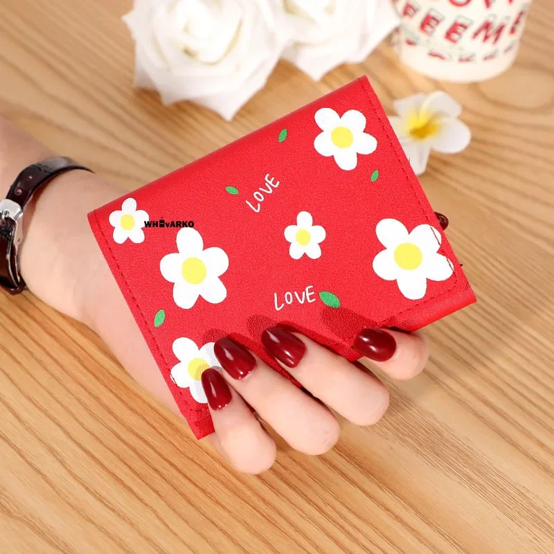 Women Cute Flower Wallet Simple Cartoon Student Coin Wallet Multi Card Card Holder Brand Designed PU Leather Small Hasp Purse