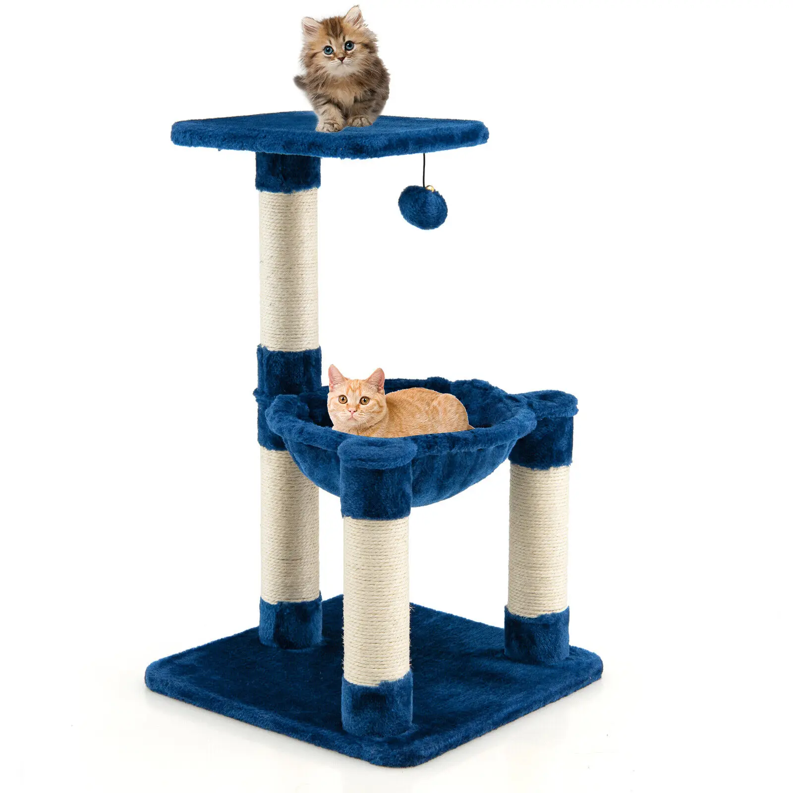 Costway Cat Tree Multi-Level Cat Tower w/ Scratching Posts & Cat Hammock Blue