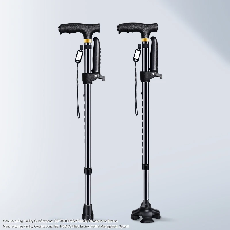

Hand Crutches Non-slip Folding Cane, Pivoting Quad Base, Travel Lightweight Folding Hiking Poles with LED Flashlight