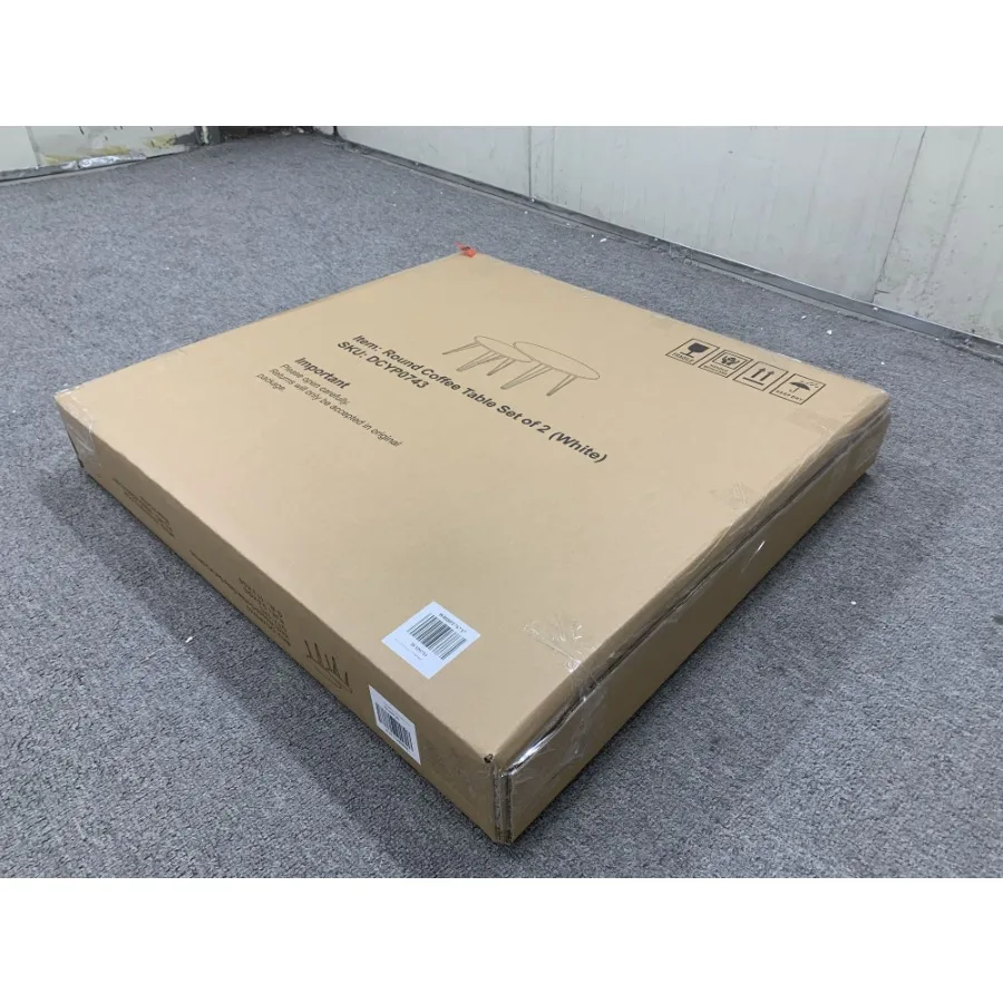 27.56'' Round Nesting Coffee Table Set of 2 Circular Nesting End Table Set Round Marble Tabletop and Sturdy Metal Base for Livi