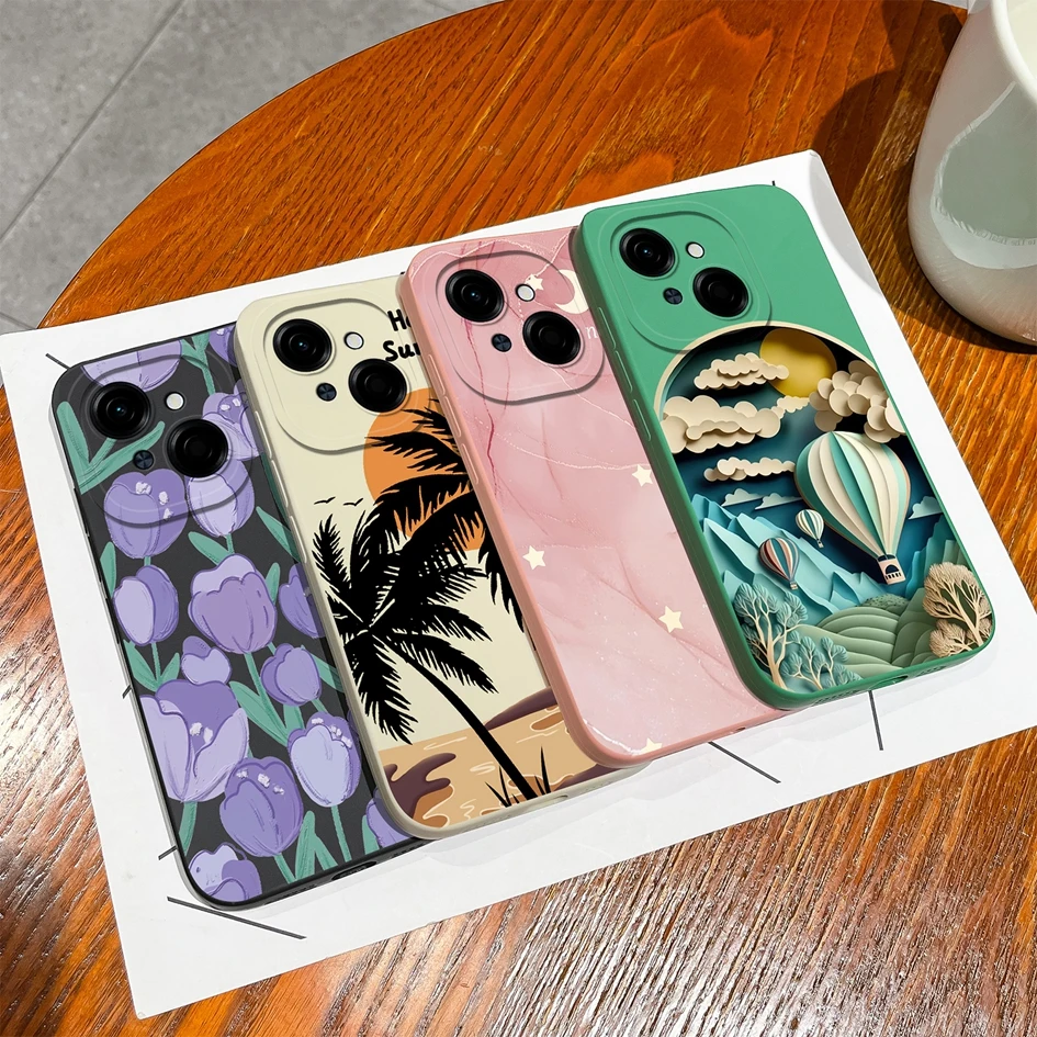 Case For Tecno Spark Go 1 4G inches Colorful Beautiful Pattern Liquid Silicone Lens Protection Covers For Tecno Spark Go1 Coques