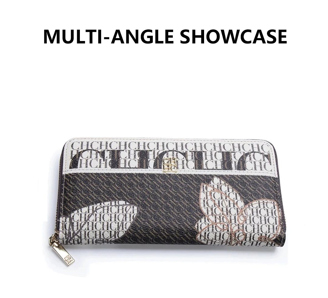 CH Damen Lange Reißverschluss-Geldbörse Vintage Monogramm Niedliches Bärenmuster Große Kartenfächer Geldbeutel Mit Verpackungsbox Tägliche Münz-Clutch – Detail 4
