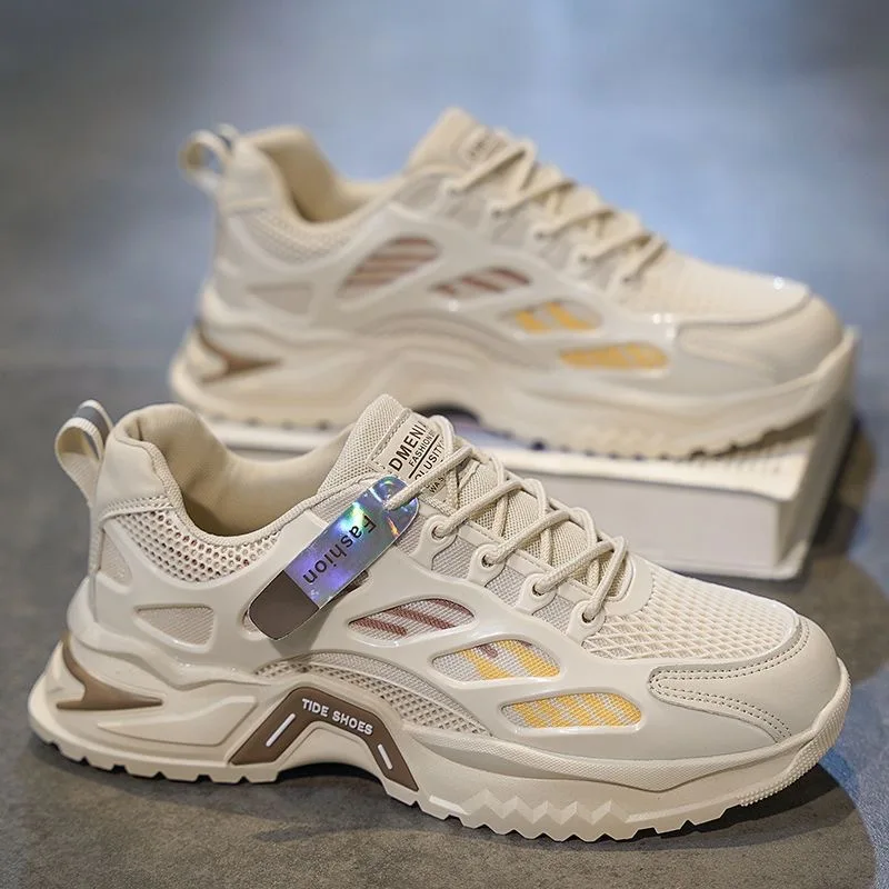 

New breathable mesh sports shoes for men, Korean style, trendy and versatile thick-soled casual running dad shoes