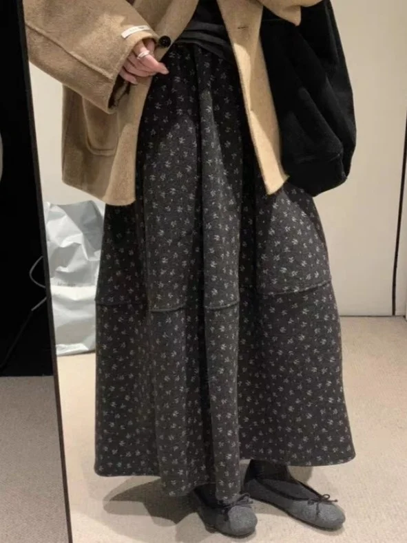 

High Waist Midi Skirt Korean Sle Floral Embroidery A-Line Silhouette Ciwalk Autumn New Arrival Women's Faion