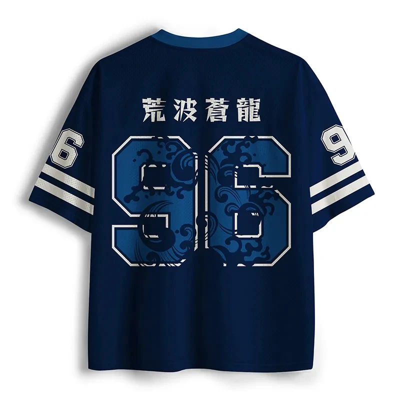 2026 Asian Ocean Dragon Wave Graphic V Neck Sports Jersey Unisex Oversized Mesh Short Sleeve Casual Streetwear Hip Hop Tee