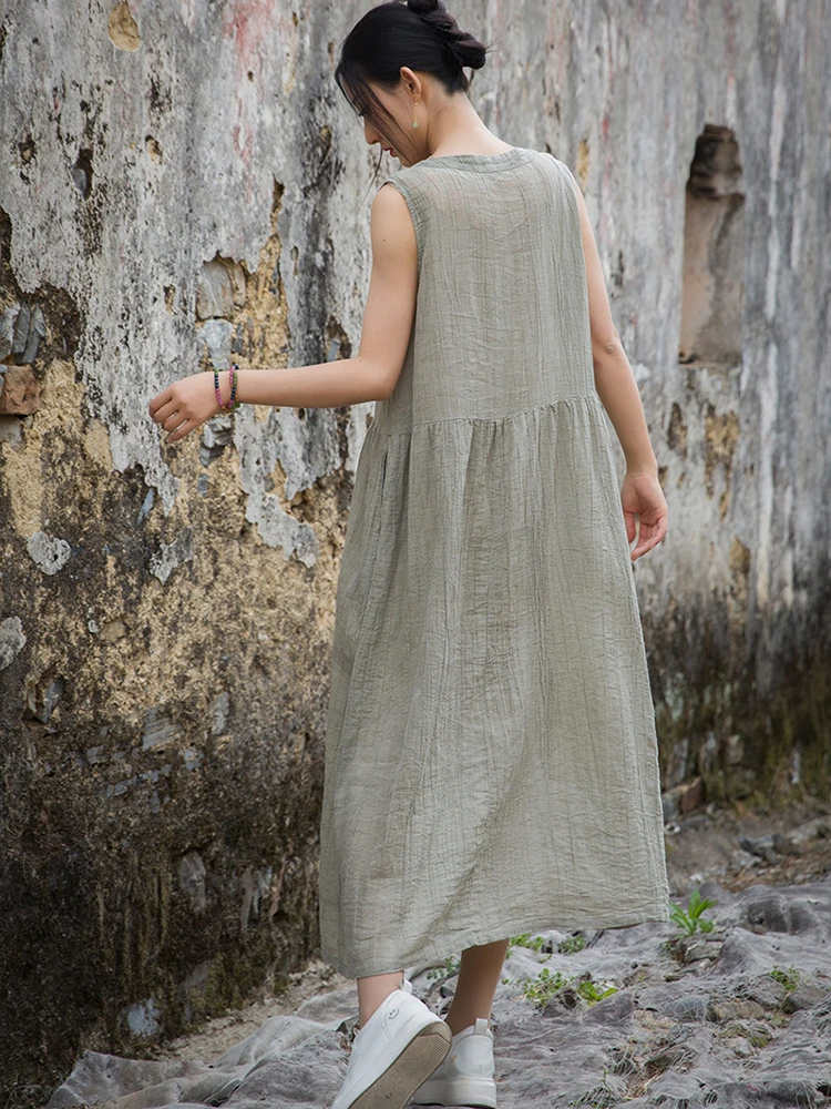 Alta qualidade algodão linho vestido longo feminino novo 2025 verão estilo vintage com decote em v tie dye solto feminino casual a linha vestidos m1293