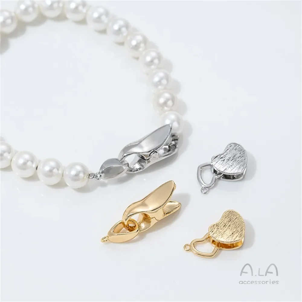 

14K Gold Brushed Peach Heart Buckle Spring Clip Buckle DIY Handmade Pearl Bracelet Necklace Connecting Buckle Accessories