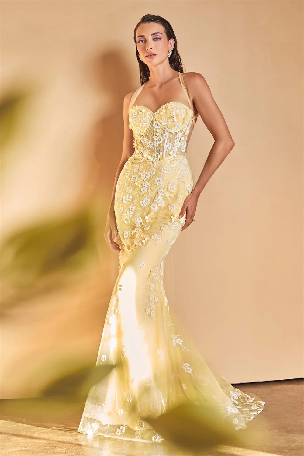 Spaghetti Straps Sweetheart Mermaid Evening Dresses 3D Flower Lace Appliques Sleeveless Formal Party Backless Long Prom Gowns
