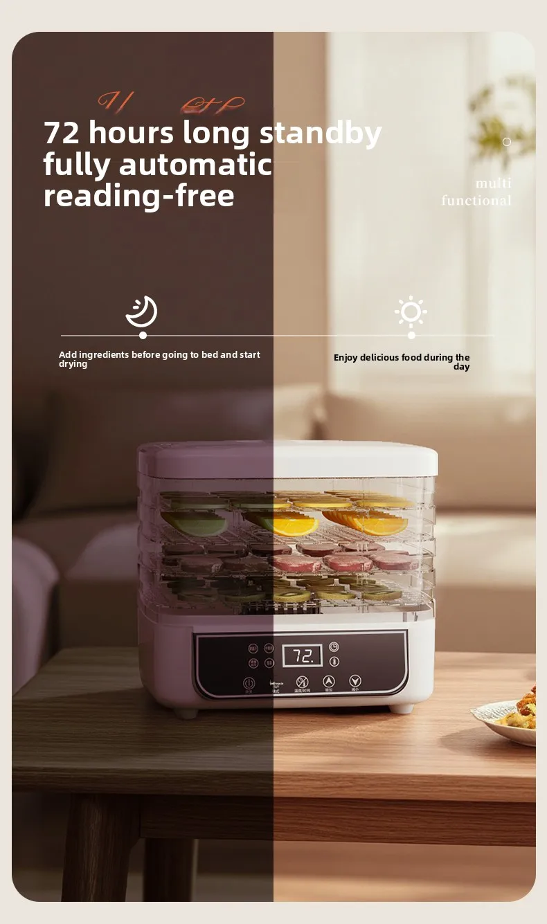 5-stufiger transparenter Lebensmittel-Dörrapparat, einstellbarer Timer & Temperatur, BPA-frei – für Obst/Kräuter/Getrocknetes, kompakt & leise, energiesparend – Detail 13