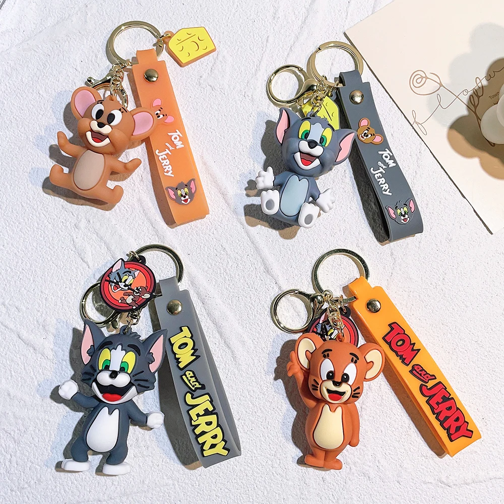 Tom and Jerry Anime Cartoon Ornament Keychain Car Key Bag Pendant Cute Cat And Mouse Action Doll Collectibles Kids Gift Toys