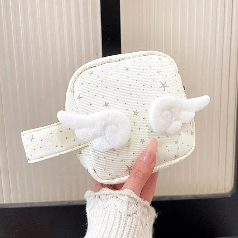 Niedliche Kosmetiktasche mit Engelsflügeln, tragbare Handtasche für Make-up-Organizer, Aufbewahrungstasche, Kulturbeutel für den täglichen Gebrauch, für Hygieneartikel, Baumwolle, Lippenstift