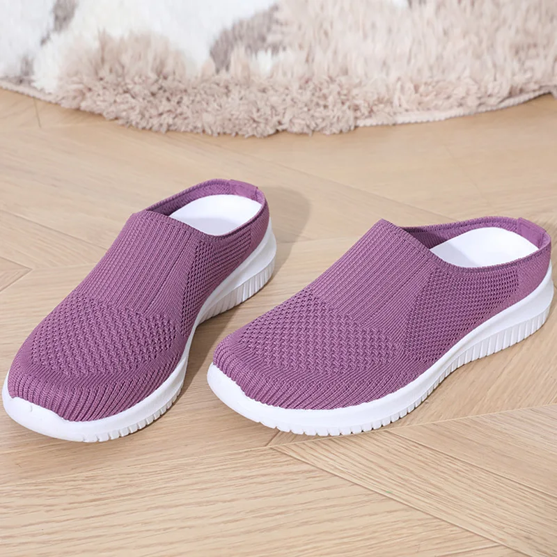 Atmungsaktive Damen-Strickmules zum Hineinschlüpfen, rückenfreie Gehschuhe mit weicher Sohle, bequeme Sommerschuhe für ältere Mütter, lässige Mesh-Slipper – Detail 4