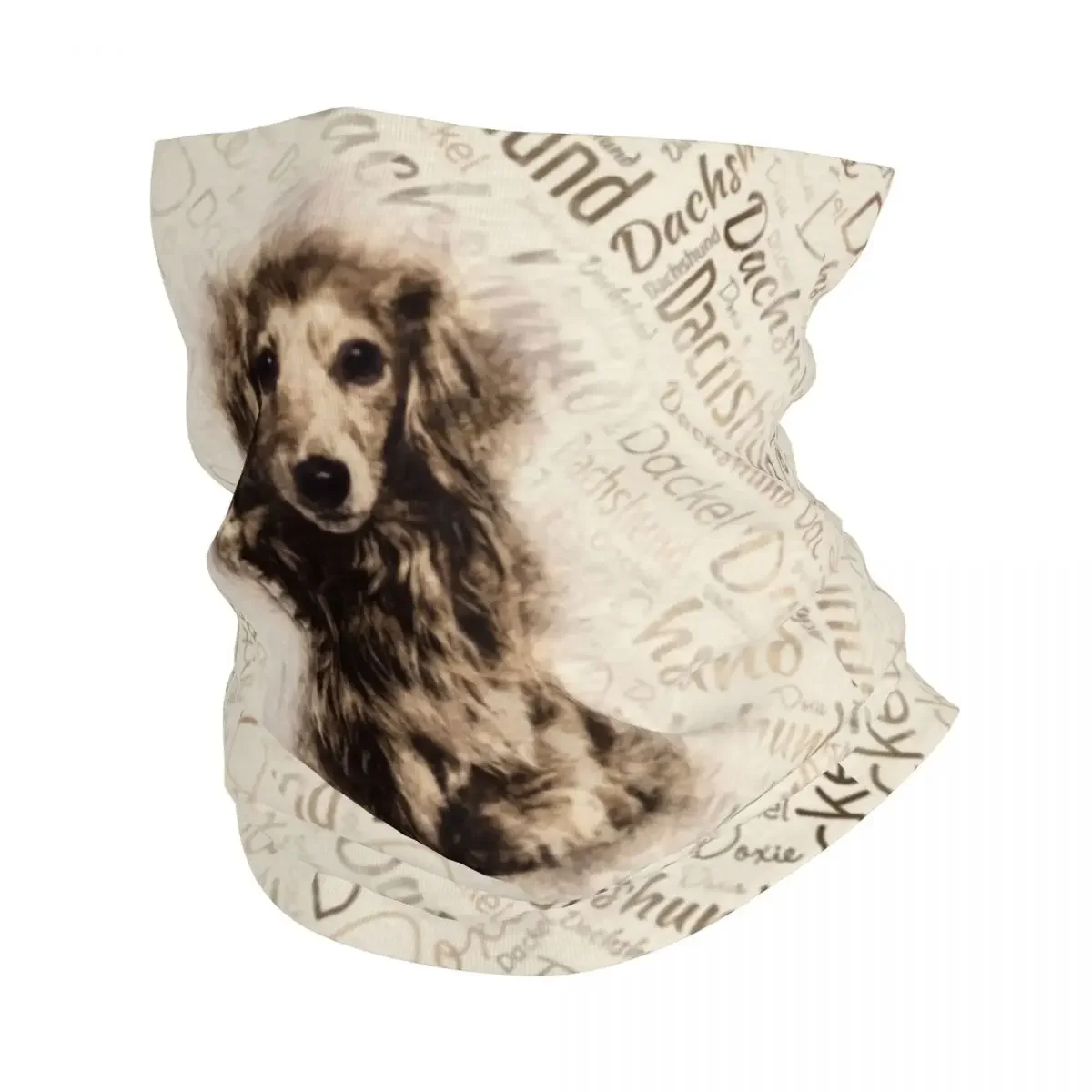 Longhaired Dachshund Dog Bandana Neck Gaiter Windproof Face Scarf Cover Women Men Badger Sausage Wiener Headband Tube Balaclava