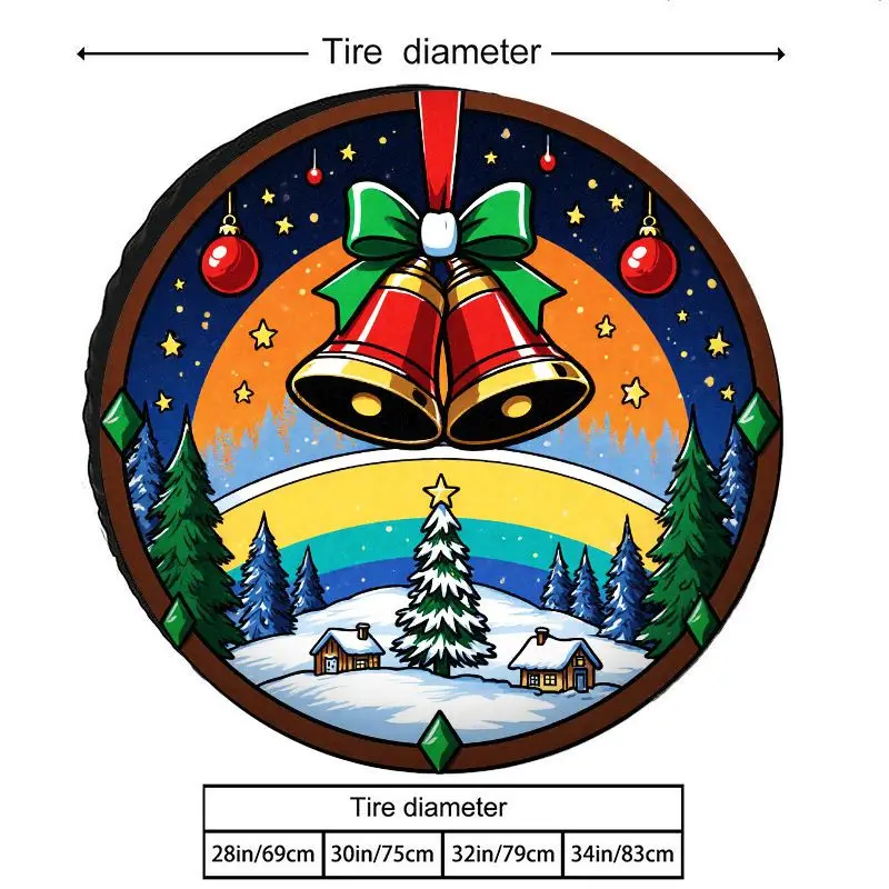 Christmas Bells Starry Night Tire Cover Polyester Spare Wheel Protector Dustproof Outdoor Decor