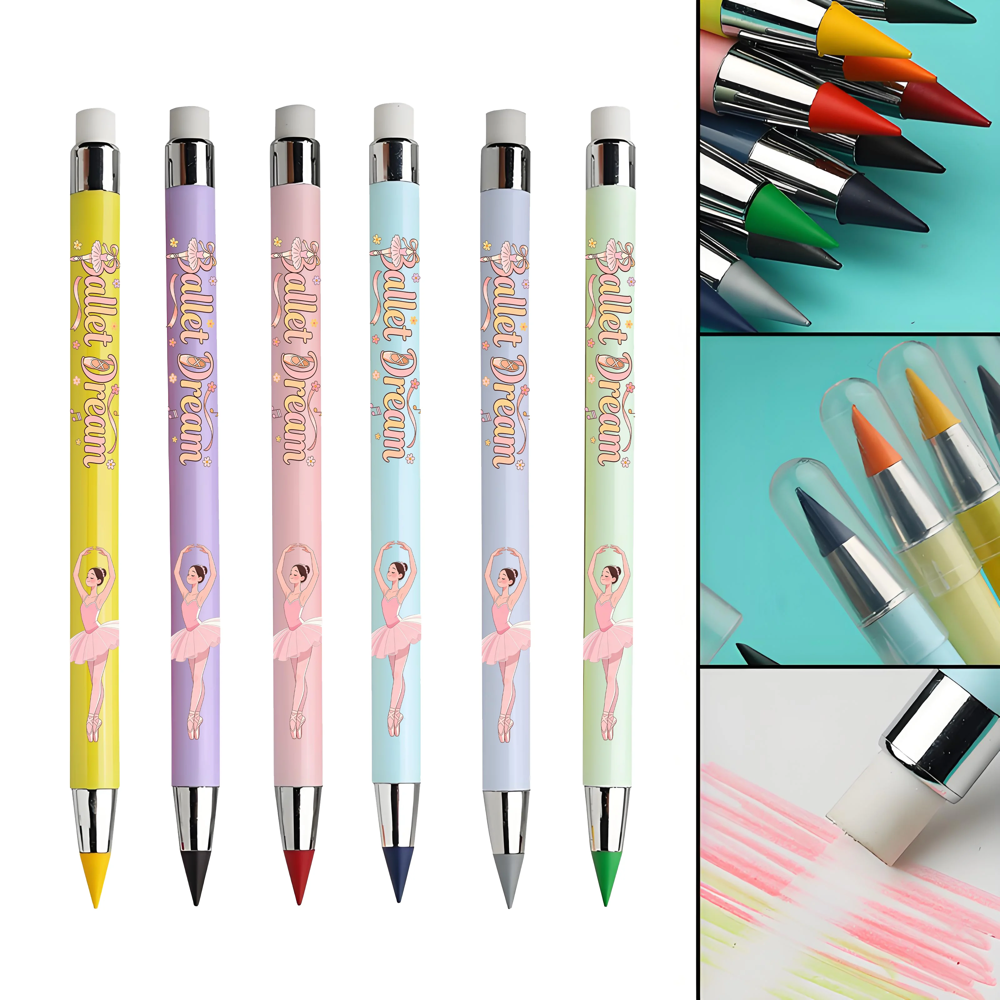 

12pcs Ballet Theme Pattern Eternal Pencil Macaron Color Hard to Break Pencil Student Sketching Pencil.
