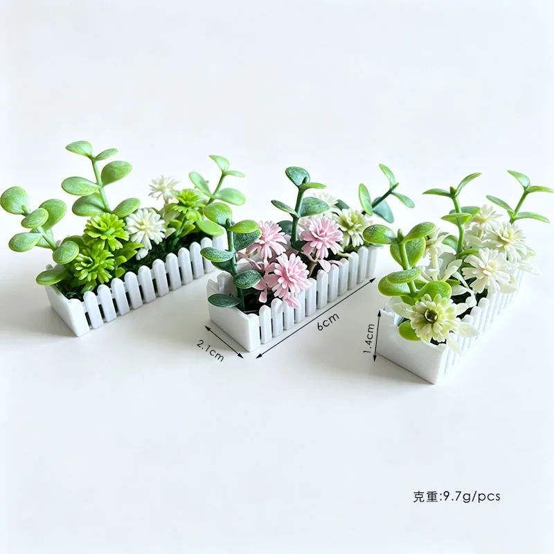 Mini White Garden Fence with Flowers Model Dollhouse Yard Decoration Miniature Diorama Scene Accessory Desktop Decor Ornament