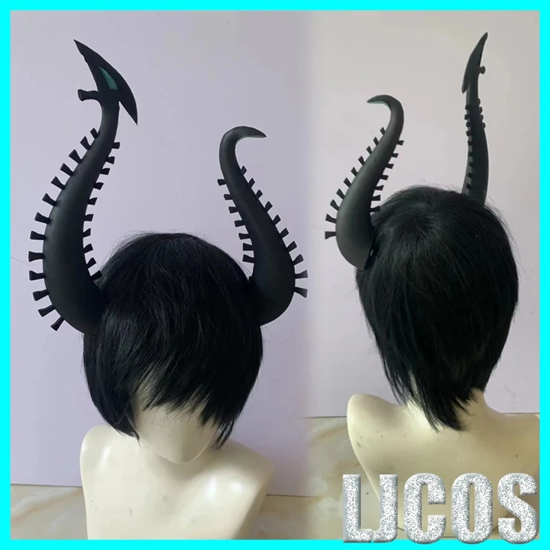 Ren Zotto Horns VTuber ILUNA Cosplay Wig Short Purple Black Wigs Heat Resistant Hair NIJISANJI EN 6th Halloween Party Wigs+Cap