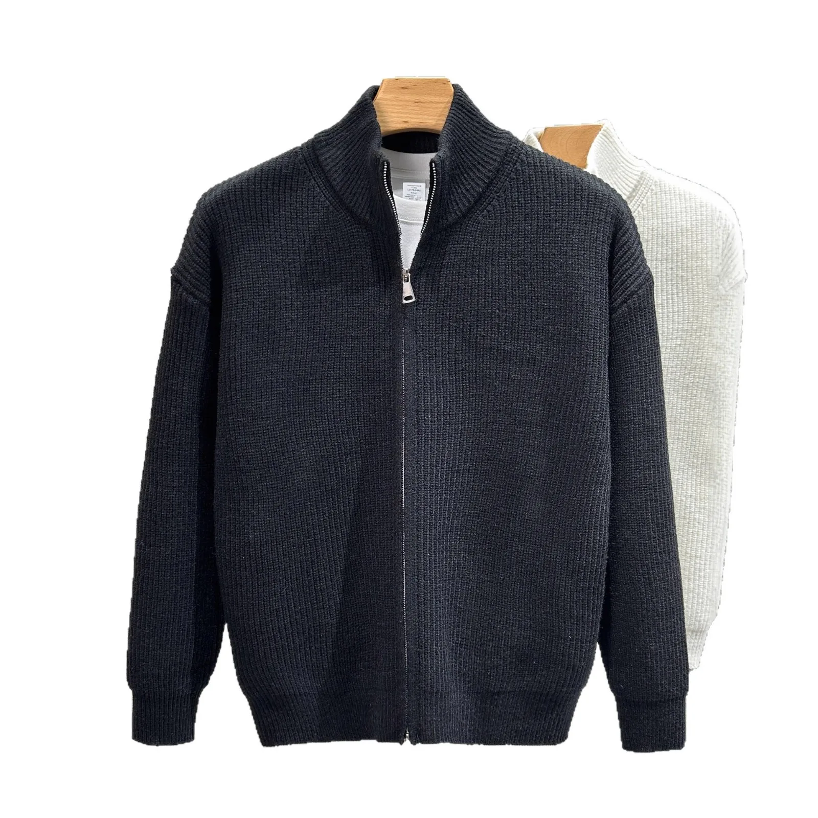 سستة الجبهة لون نقي هوديي Jaet الرجال محبوك سترة الوقوف طوق شبه عالية طوق سترة عادية Sle ألياف البوليستر