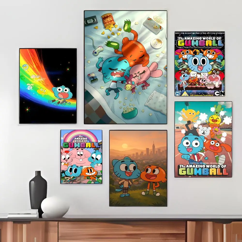 Kids Cartoon T-The Amazing World of Gumball Poster Pegatina artistica HD autoadhesiva impermeable para salon dormitorio