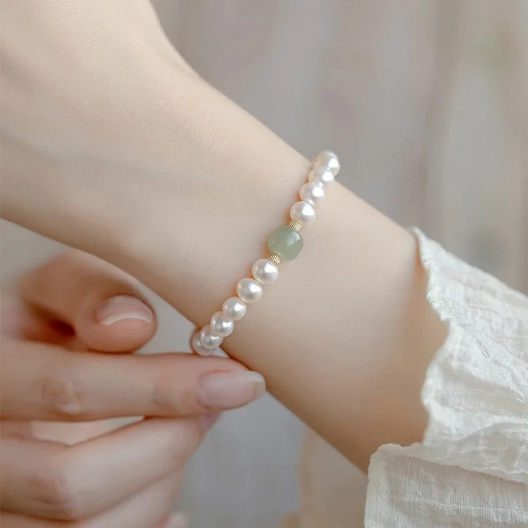 Pearl Hetian Jade Bracelet Women New Vintage Chinese Style Premium Feel Light Luxury Gift for Girls