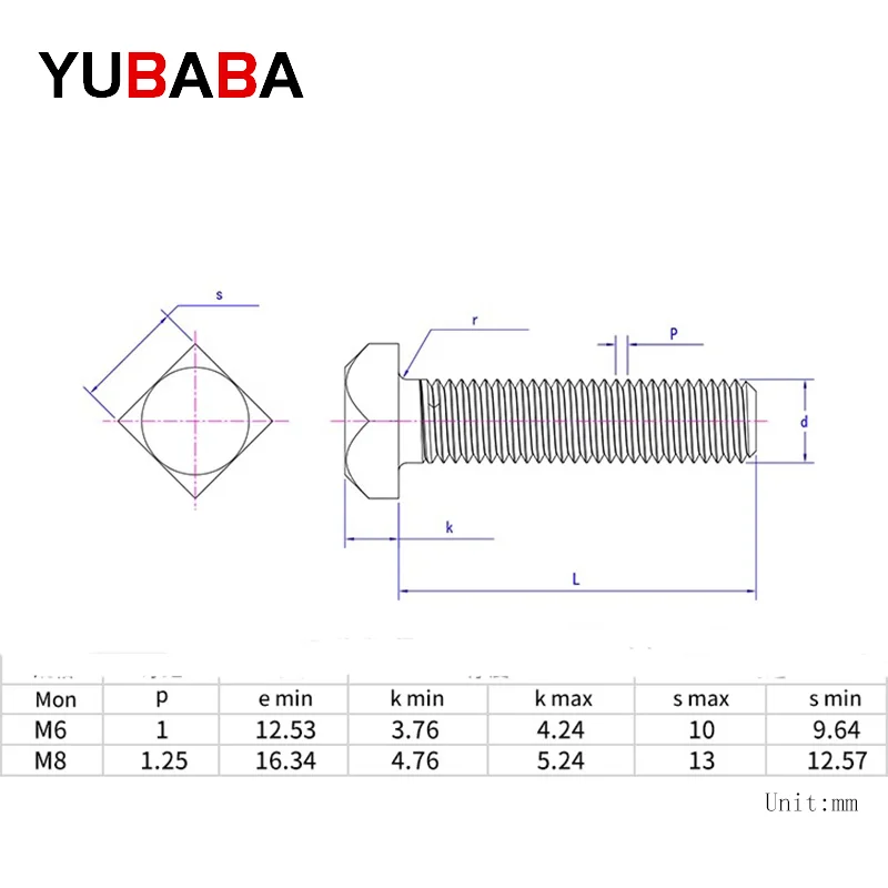 M5 M6 M8 304 Stainless Steel Square Head Screws With Small Head GB35