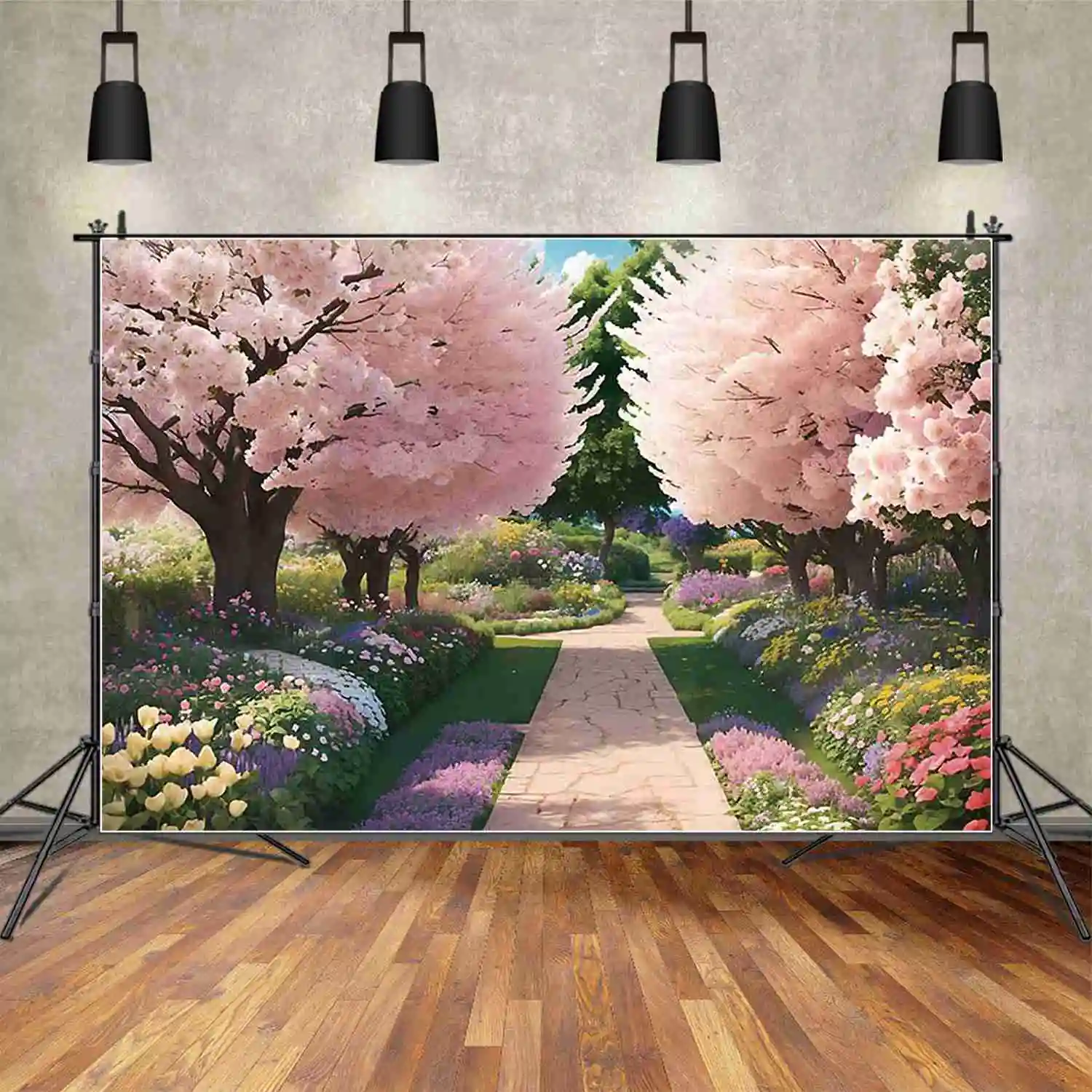 MOON.QG Fairy Tale Backdrop Photography Garden Pink Spring Photozone Background Child Photo Studio Photozone Supplies