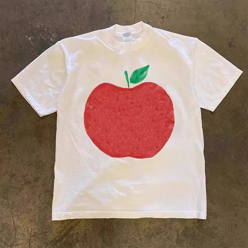 純綿260gヘビーウェイトアップル半袖tシャツ-ヴィンテージルーズフィット-快適で通気性のあるカジュアルウェア-男女兼用