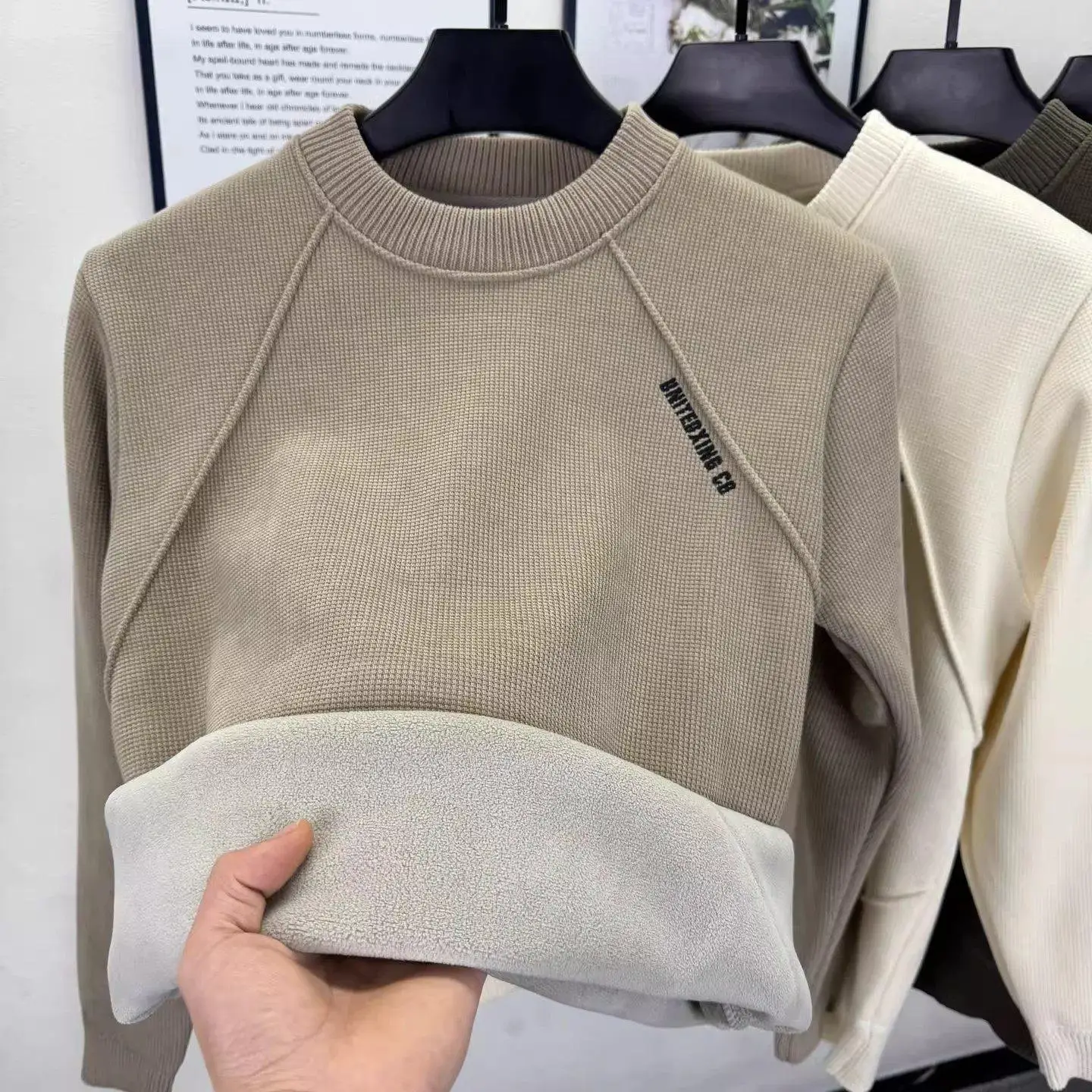 

Утепленный цветной мужской свитшот с круглым вырезом, вышивкой и флисовой подкладкой, повседневный, теплый, для молодежи