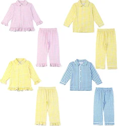 Ruffkids Sibling Matching Pjs Boys Girls Pyjamas Sets 100% Cotton Plaid Baby Clothes Pijama Sleepwear Cute Ruffle Kids Pajamas