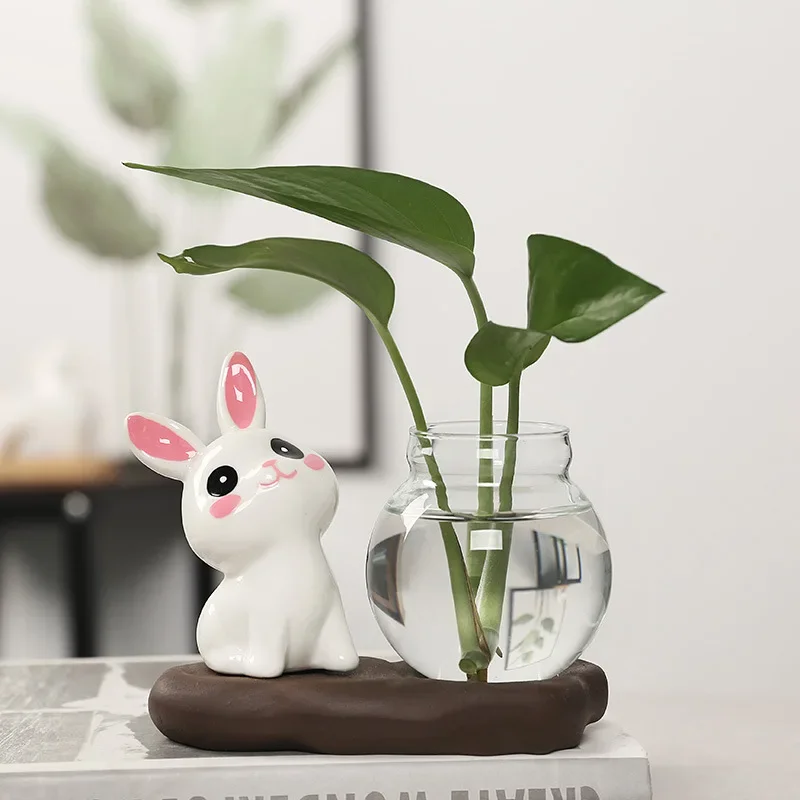 Cute Rabbit Water Plant Holder Adorable Animal-shaped Planter for Home Office Decoration Perfect for Hydroponic Plants