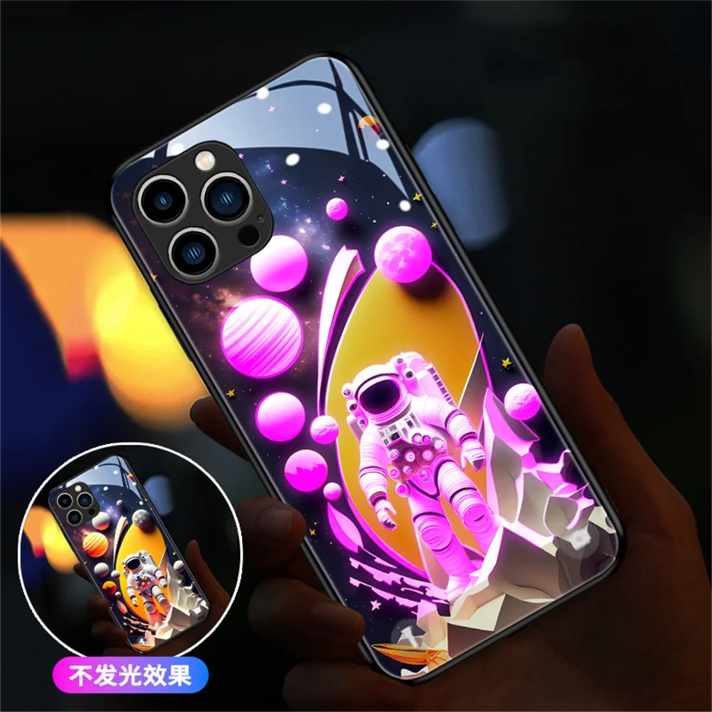 

Luxury Astronaut Pattern Voice Sensing LED Light Up Glowing Luminous Phone Case For iPhone 15 14 13 12 11 Pro Max X XR XS 6 7 8