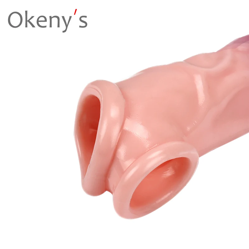 17CM Dildo Penis Sleeve Comdom Penis Extender Sleeve Reusable Condom Rubber Penis Dick Male Cock Extender Dildo Enhancer for Men