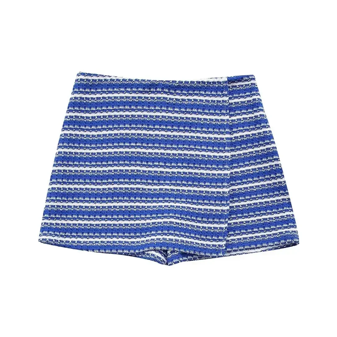 Women 2024 New Chic Fashion Striped Knitted Shorts Vintage High Elastic Waist Female Short Pants Mujer