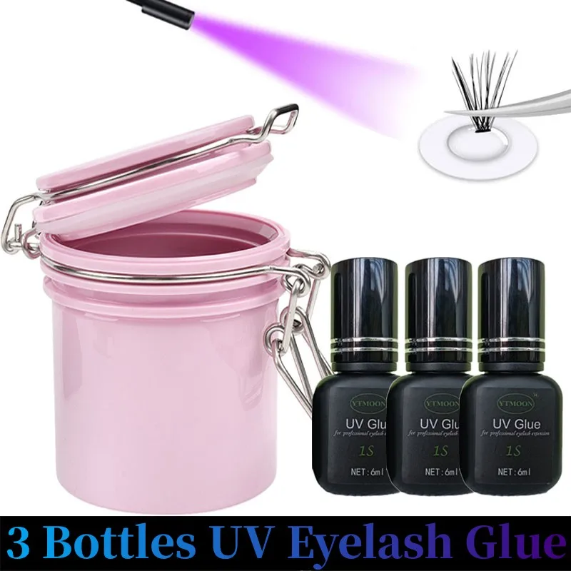 3PCS 6ml UV GLUE For Eyelash Extensions False Lash Adhesive 1S Fast Drying Strong Long Lasting Microwave Phototherapy Supplies