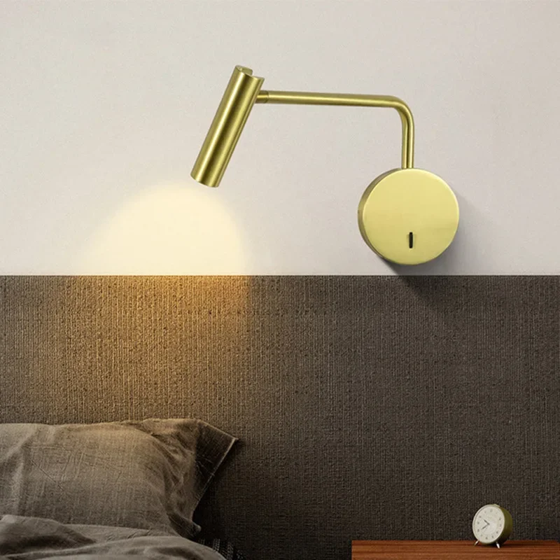 Bedroom Gold Minimalist Rocker LED Bedside Lamp Designer Hotel Bedside Surface Mounted Reading Wall Lamp
