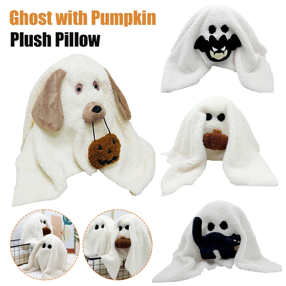

Stuffed Animal with Pumpkin Pillow Ghost Plush Pillow Bats And Black Cats Plush Pillow Doll for Birthday Thanksgiving Christmas
