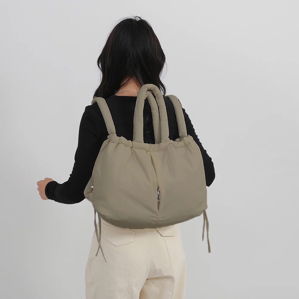 حقيبة يد منتفخة للنساء بحزام كتف قابل للتعديل من النايلون بسعة كبيرة ومحفظة منتفخة للتسوق والسفر #2