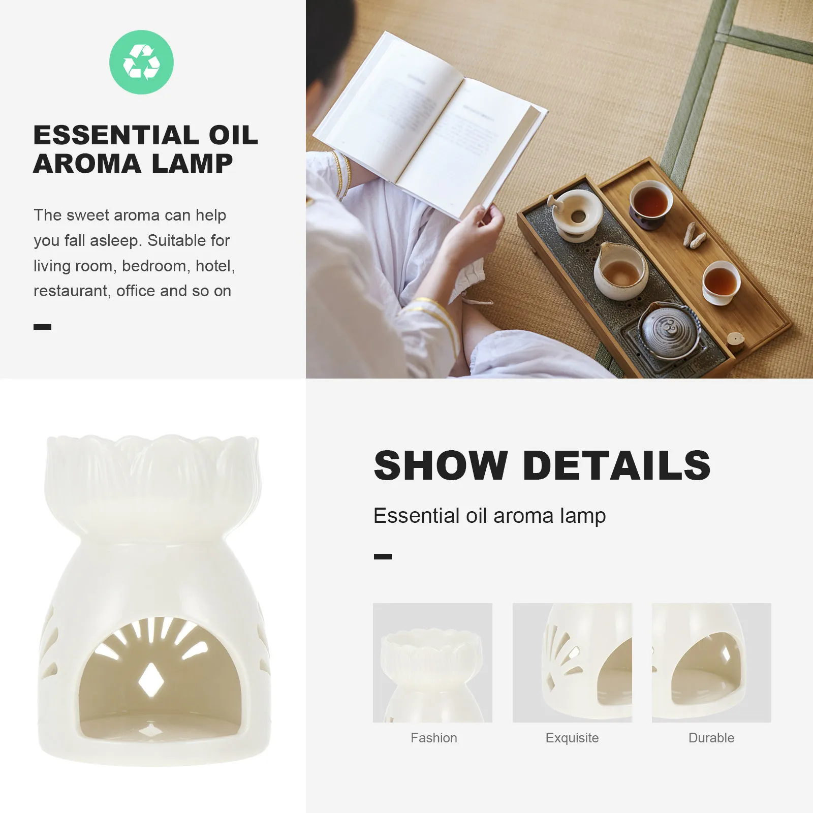 1Pcs Ceramic Aromatherapy Burner Small Exquisite Essential Oil Aroma Lamp for Bedroom Living Room Hotel Office Sleep Aid Gift
