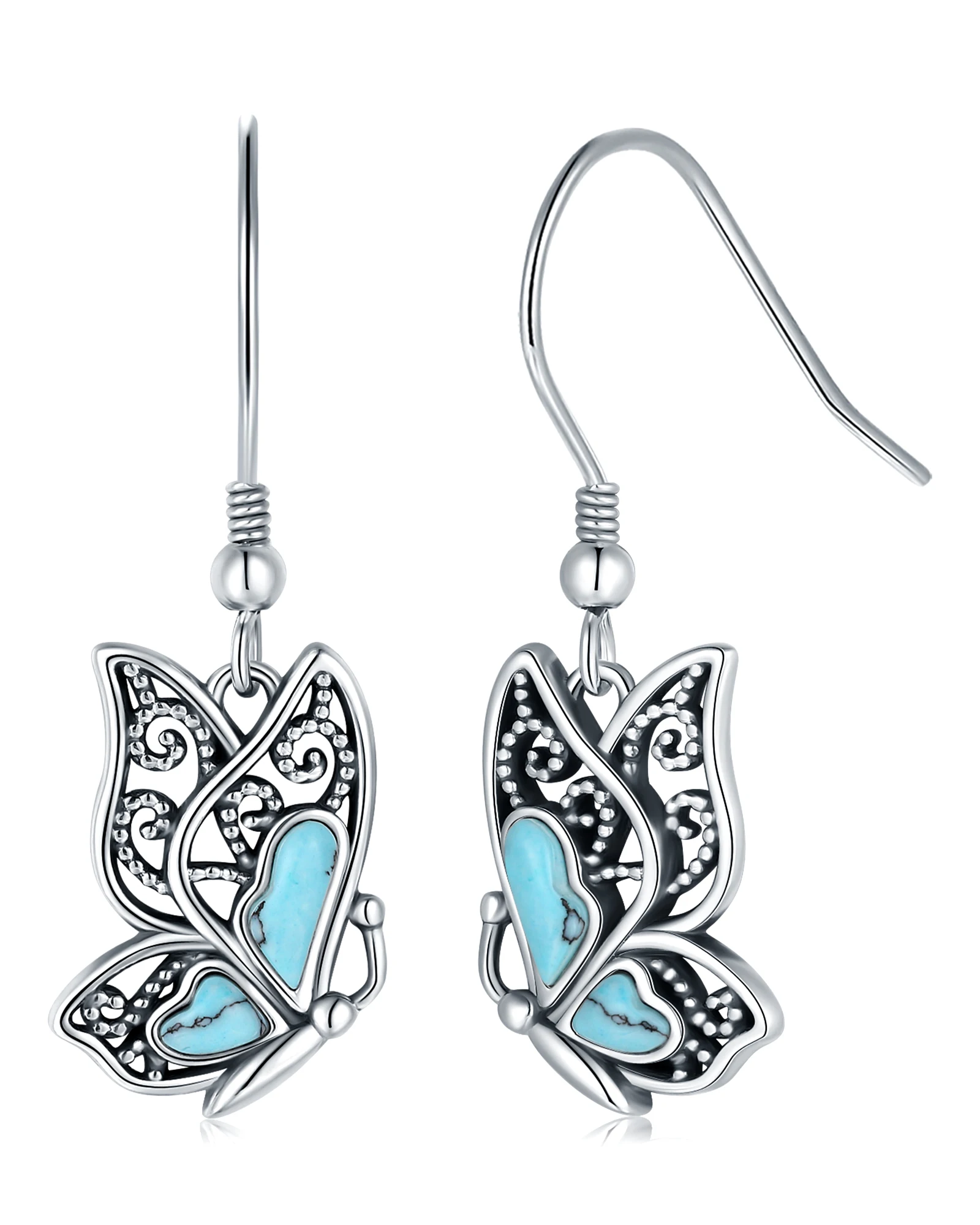 

925 Sterling Silver Turquoise Butterfly Stud Earrings Elegant Bohemian Style Jewelry Natural Beauty Vintage Gifts for Women Wife