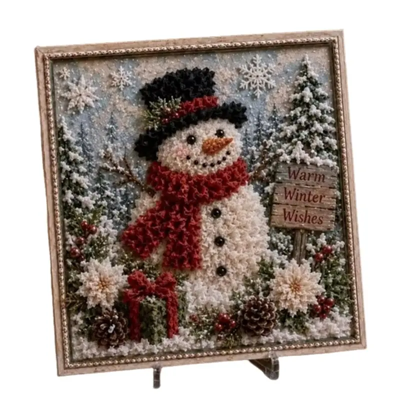 CYGJ-Fabric Poke Art DIY Kit Xmas Tree Reindeer Pattern Hand Poking Craft Holiday Gifts Snow