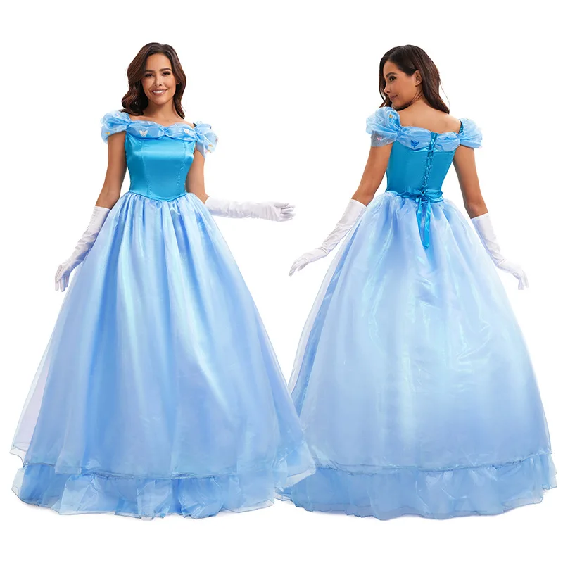 Halloween Cosplay Blue Princess Dress Role-playing Costume Cinderella Snow White Stage Performance Clothing Women's Ethnic Wear
