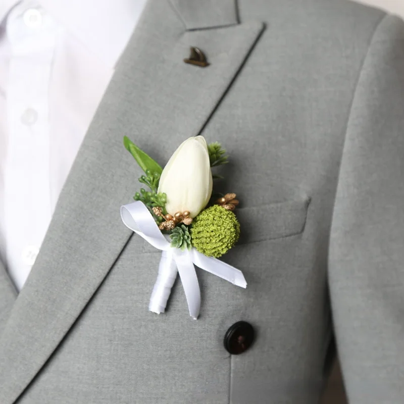 Boutonnieres artificiales para boda, ramillete de muñeca para boda, accesorios de ceremonia, 2023