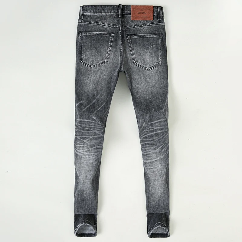 Fashion Designer Men Jeans High Quality Retro Black Gray Elastic Slim Fit Ripped Jeans Men Trousers Vintage Denim Pants Hombre