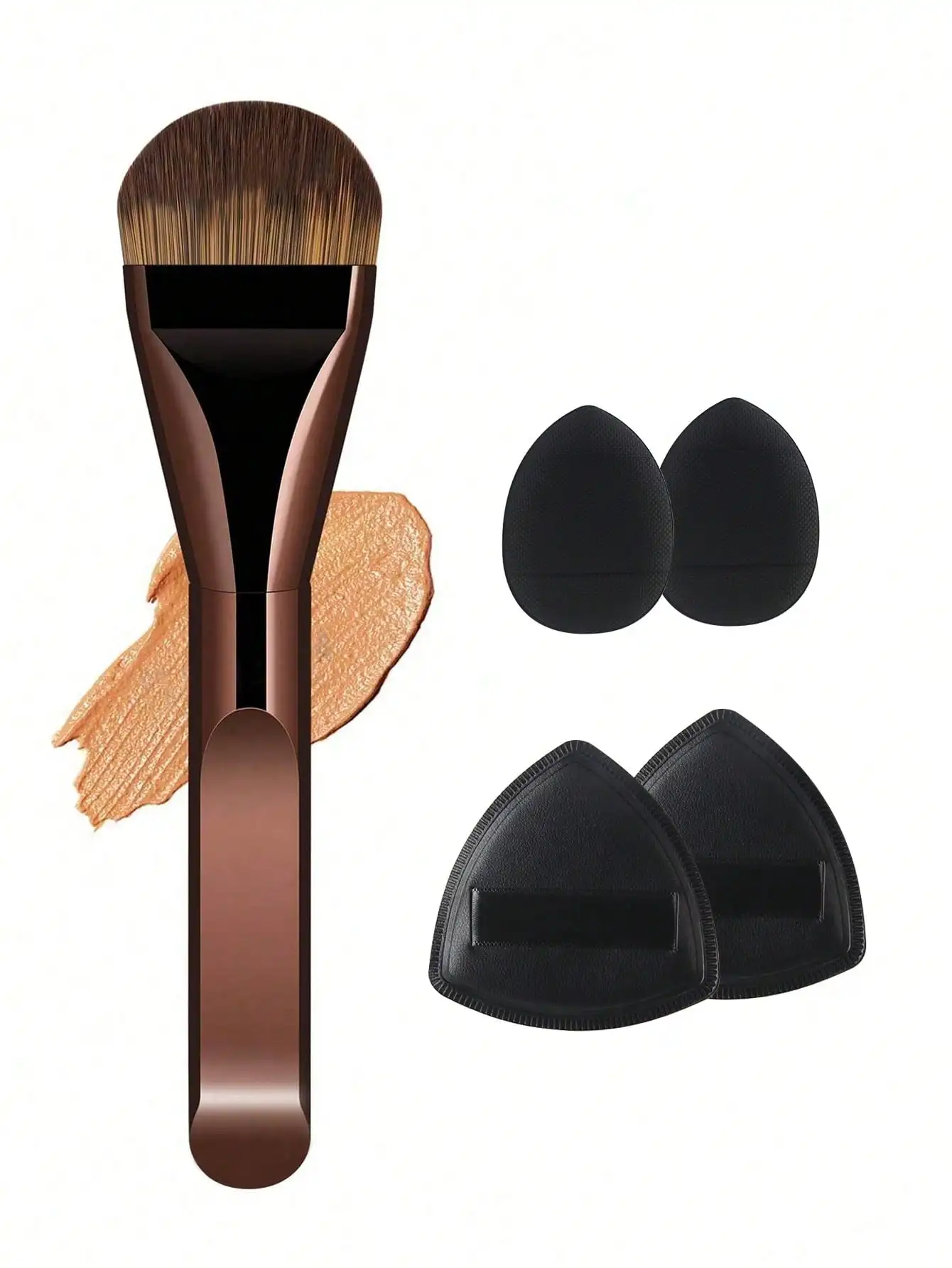 Multifunctional Flat Foundation Brush With 4Pcs Mini Finger Makeup Sponge Puff Set Liquid Foundation Blending Beauty Tools