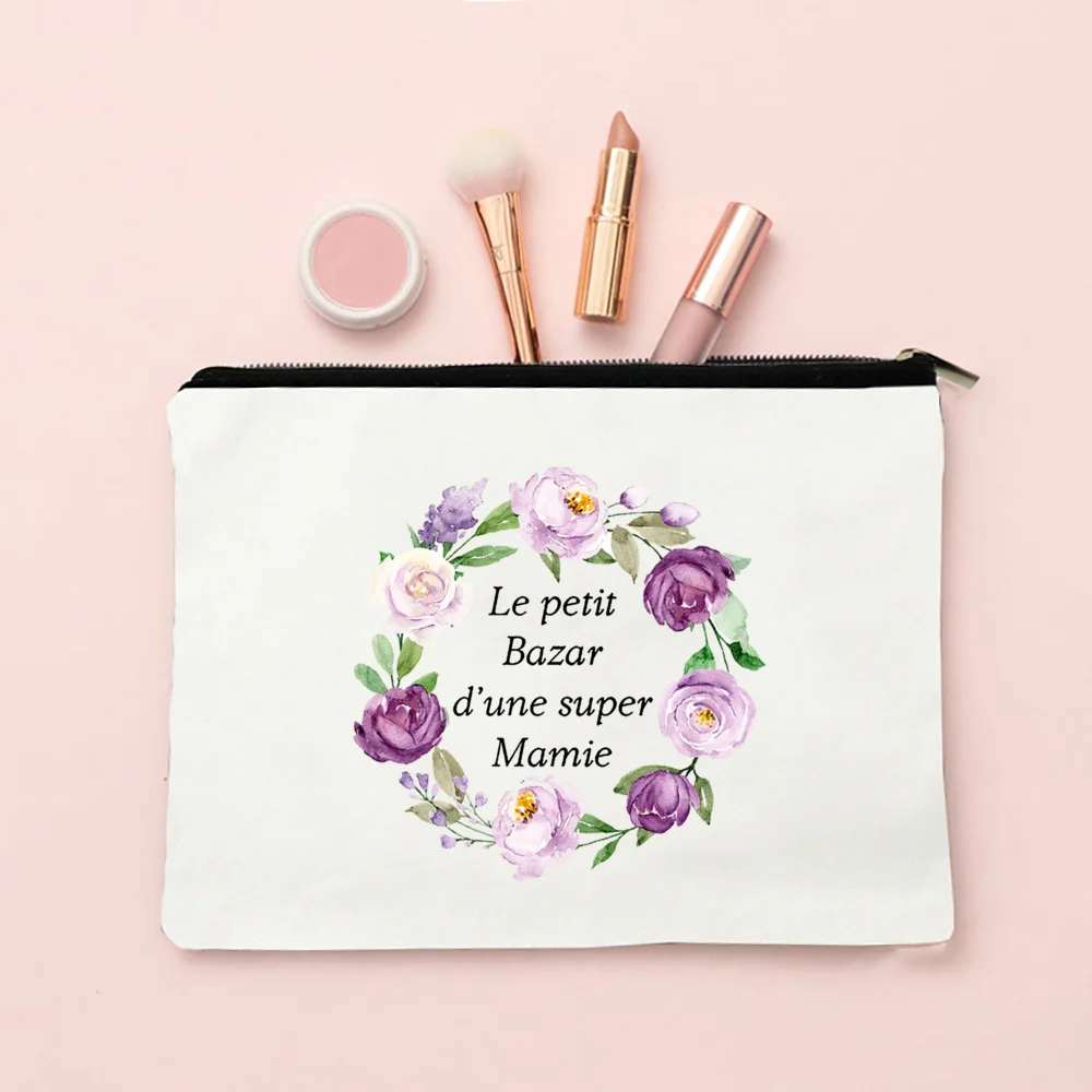 Super Mamie-bolsas de maquillaje con estampado francés para mujer, estuche de cosméticos, organizador de artículos de tocador de viaje, bolsas de