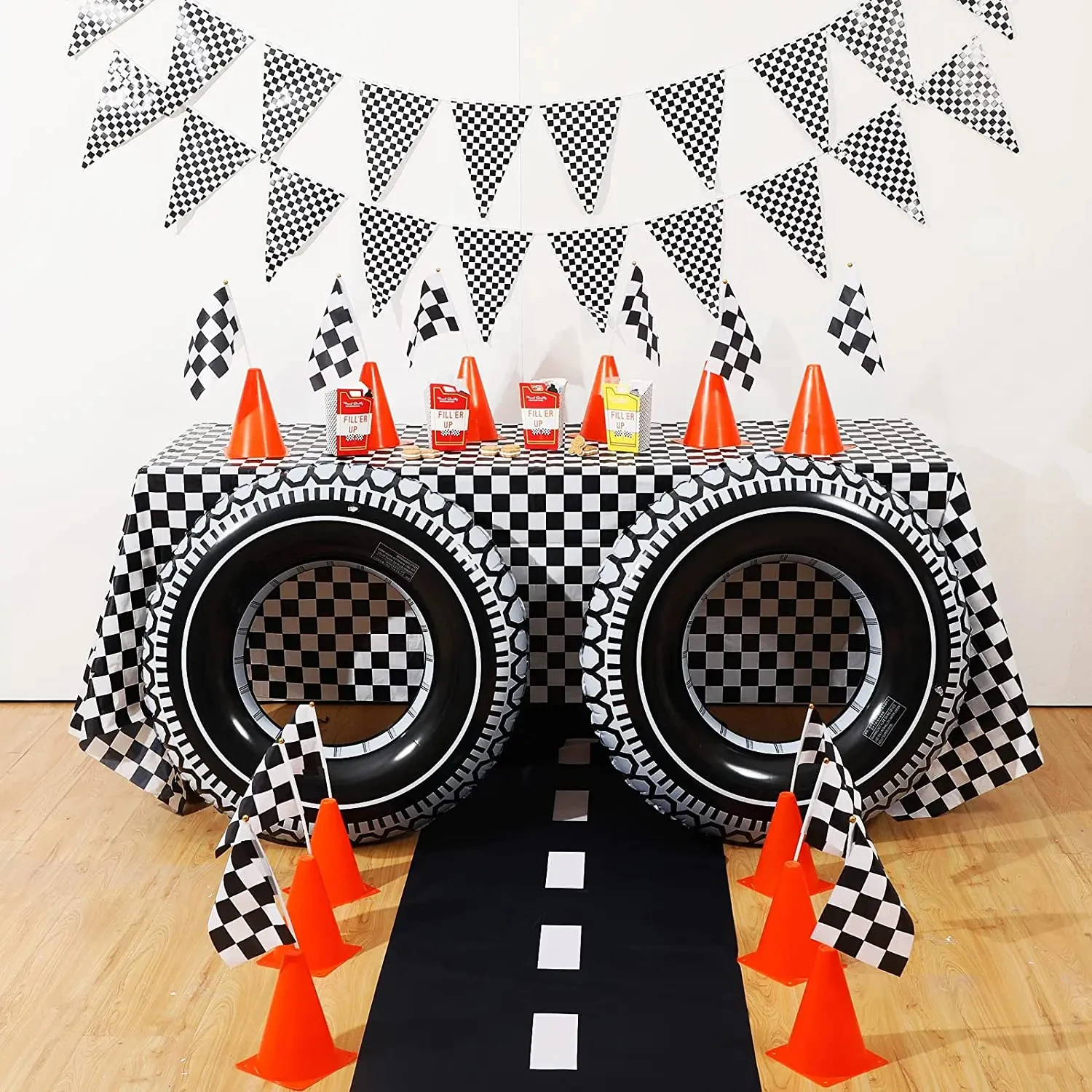 137×274cm Racing Tablecloth Motorcycle Racing Car Theme Tablecover Tableware Wheel Tire Balloon Birthday Party Supplies