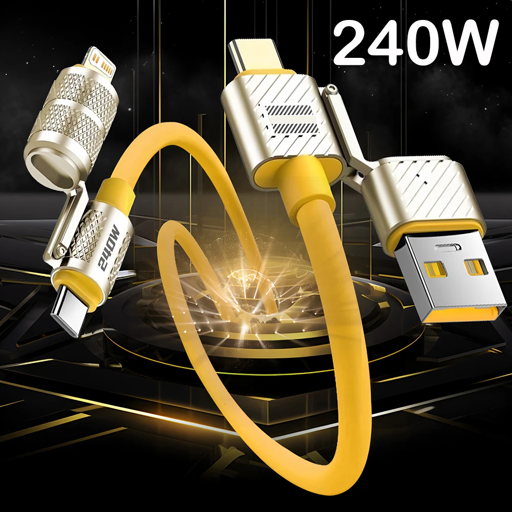 240W 4-in-1 Type C Cable Super Fast Charging Data Cable Type-C To Type-C Zinc Alloy Cord for IPhone15 16 Oneplus Huawei Xiaomi