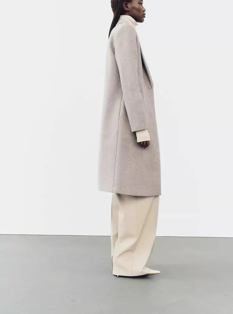 Loose Collar Button Decorated Soft Coat New Autumn Winter Women's Faion Commute Straight Tube Long Sve Mid-Length Coat