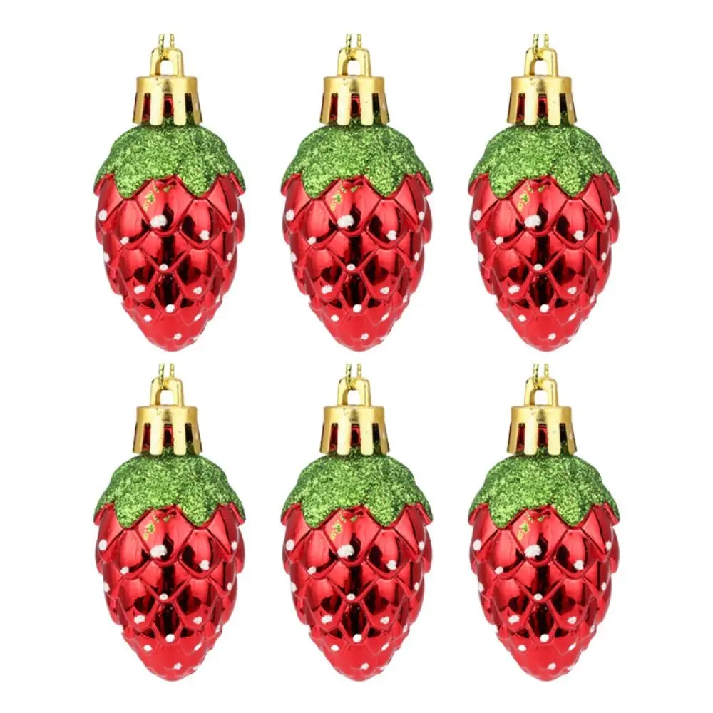 6PCS Red Christmas Hanging Decoration Electroplated Stawberry Xmas Ornament Ball Party Supplies Shopwindow Xmas Baubles