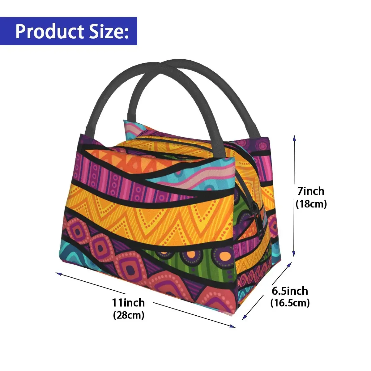 Gorgeous Geometric Ankara Lunch Bag For Women Mysterious African Lunch Box Picnic Cooler Bag Convenient Oxford Tote Food Bags